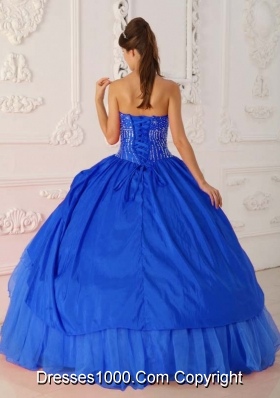 Perfect Blue Puffy Strapless Beading for 2014 Quinceanera Dress with Ruffled Layers