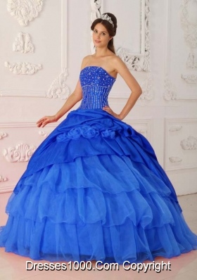 Perfect Blue Puffy Strapless Beading for 2014 Quinceanera Dress with Ruffled Layers