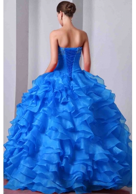 Quinceanea Dress in Aqua Blue Princess Sweetheart with Beading and Ruffles