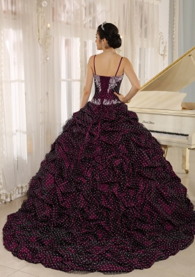 Special Fabric Spagetti Straps Pick-ups Quinceanera Gowns with Appliques Decorate