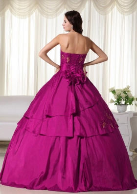 Strapless Fuchsia Hand Flowers and Appliques Quinceanera Gowns