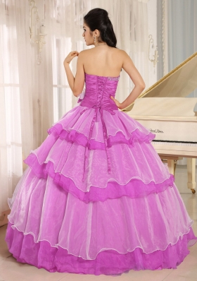 Sweetheart Beading and Hand Made Flower Quinceanera Dress in Fuchsia