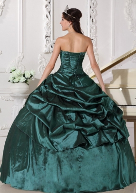 Turquoise Puffy Strapless Beading Quinceanera Dress with Pick-ups for 2014