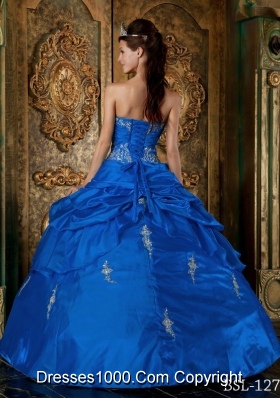 2014 Affordable Blue Puffy Sweetheart Appliques Quinceanera Dress with Beading