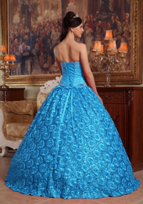 2014 Aqua Blue Puffy Strapless Roling Flowers Quinceanera Dress with Appliques 249.59