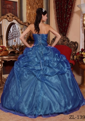 2014 Beautiful Blue Ball Gown Sweetheart Quinceanera Dress with Beading and Pick-ups