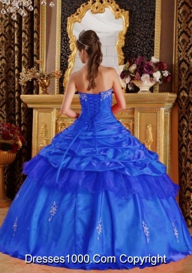 2014 Blue Ball Gown Sweetheart Beading Quinceanera Dress with Appliques