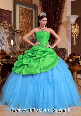 2014 Colourful Quinceanera Dress Puffy Strapless with Appliques and Beading