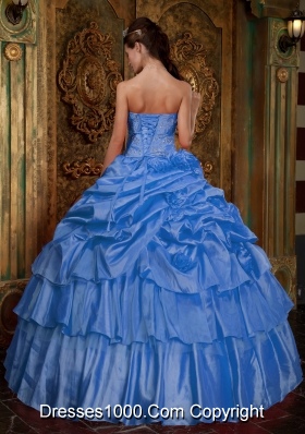 2014 Cute Aqua Blue Puffy Quinceanera Dress with Beading and Hand Made Flower