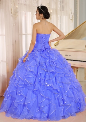 2014 Cute Quinceanera Dress with Ruffles and Beading in Blue Custom Made