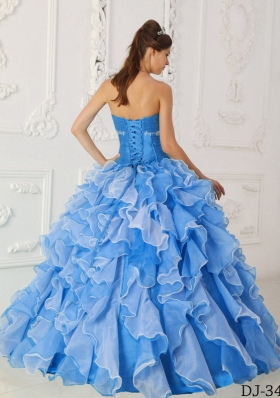 2014 Elegant Blue Princess Sweetheart Beading Quinceanera Dress with Ruffles