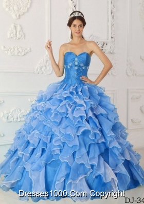 2014 Elegant Blue Princess Sweetheart Beading Quinceanera Dress with Ruffles