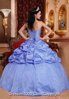 2014 Exclusive Blue Puffy Sweetheart Beading Quinceanera Dress with Pick-ups