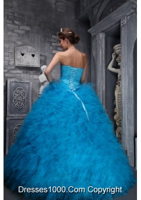 2014 Exclusive Sweetheart Beading and Ruffles Quinceanera Dress in Blue