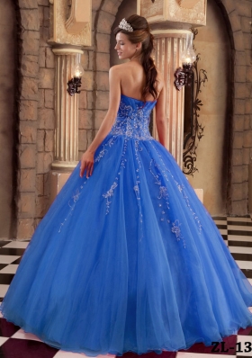 2014 Popular Blue Puffy Beading Quinceanera Dress with Appliques