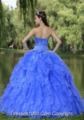 2014 Pretty Quinceanera Dress With Beading and Ruffles Layers over Sweetheart Blue Skirt