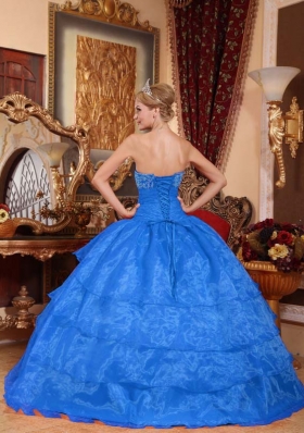 Affordable Blue Puffy Strapless for 2014 Appliques Quinceanera Dress