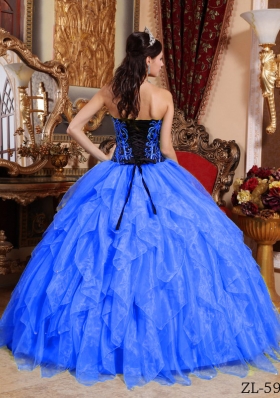 Affordable Blue Puffy Sweetheart For 2014 Embroidery Quinceanera Dress with Beading