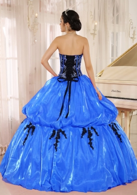 Blue 2014 New Arrival Strapkess Embroidery Decorate For Quinceanera Dress