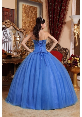 Blue Quinceanera Dress Puffy Strapless with Embroidery and Beading for 2014