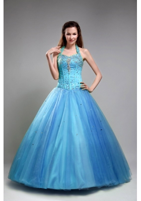 Brand New Green Puffy Halter Beading for 2014Quinceanera Dress
