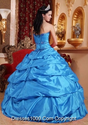 Exquisite Appliques Quinceanera Dress in Aqua Blue Puffy Sweetheart with Pick-ups