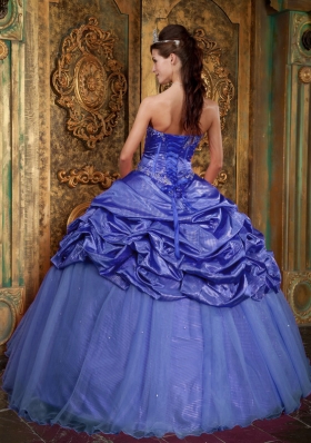 Exquisite Purple Puffy Sweetheart Beading and Appliques Quinceanera Dress for 2014