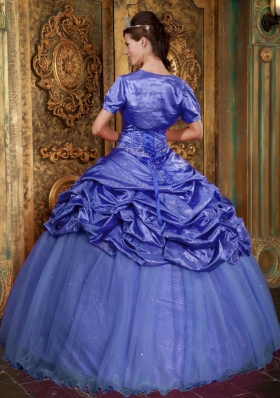 Exquisite Purple Puffy Sweetheart Beading and Appliques Quinceanera Dress for 2014