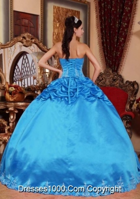 Fashionable Embroidery Quinceanera Dress in Aqua Blue Puffy Strapless for 2014