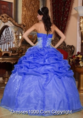 Modest Blue Puffy Strapless for 2014 Appliques Quinceanera Dress with Pick-ups