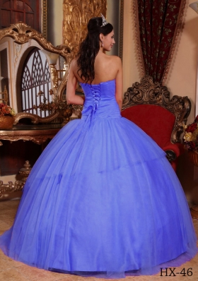 Purple Puffy Strapless Appliques for 2014 Quinceanera Dress with Beading