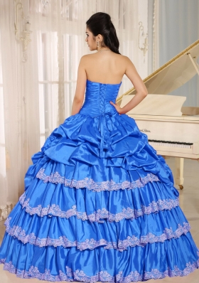 2014 Aqua Blue Beaded Appliques and Pick-ups Quinceanera Dress For Custom Made