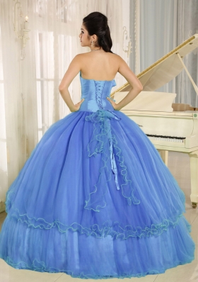 2014 Lovely Quinceanera Dress with Beading and Bowknot For Blue Custom Made