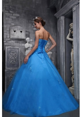 2014 the Super Hot Blue Sweetheart Lace Quinceanera Dress with Beading and Appliques