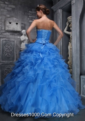 Beautiful Sweetheart Blue Quinceanera Dress with Beading and Appliques for 2014