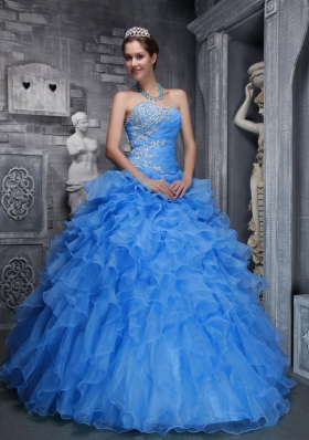 Beautiful Sweetheart Blue Quinceanera Dress with Beading and Appliques for 2014