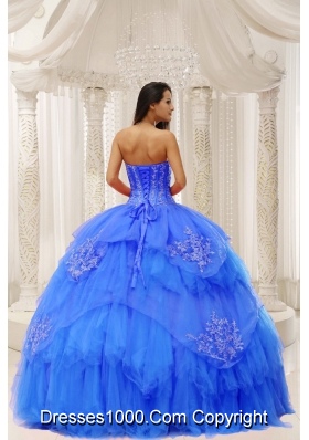 Custom Made Aqua Blue Sweetheart Ruffles and Embroidery For Quinceanera Wear In 2014