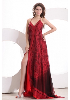 Sexy Empire Halter Tulle Criss Cross Red Ruched Prom Dresses