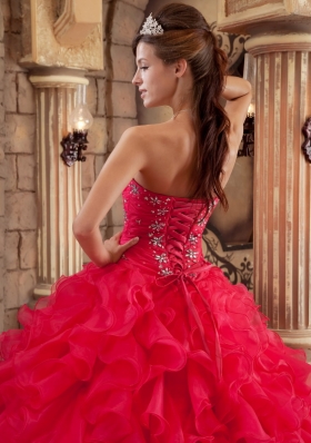 Coral Red Quinceanera Dress Sweetheart Puffy Ball Gown