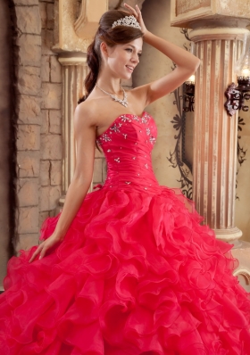 Coral Red Quinceanera Dress Sweetheart Puffy Ball Gown