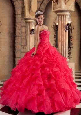 Coral Red Quinceanera Dress Sweetheart Puffy Ball Gown