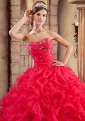 Coral Red Quinceanera Dress Sweetheart Puffy Ball Gown