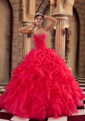 Coral Red Quinceanera Dress Sweetheart Puffy Ball Gown