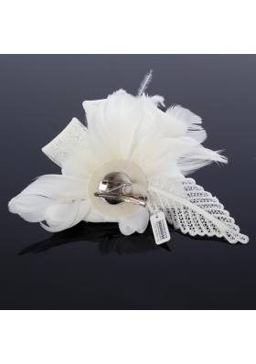 2014 Spring  White Tulle Fascinators with Imitation Pearls