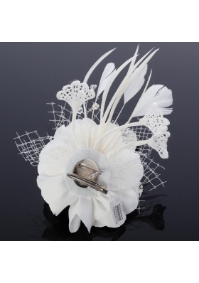 Cheap White Feather and Tulle Fascinators with Pearl