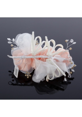 Cute Beading Tulle Peach Hair Flower for Outdoor