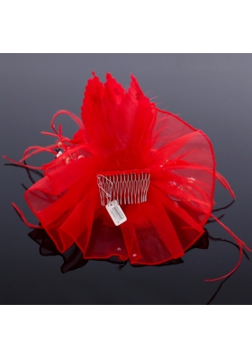 Elegant Feather Red Imitation Pearls Fascinators for Wedding