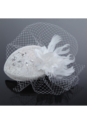 Elegant White 2014 Rhinestone Feather Hat Hair Ornamen