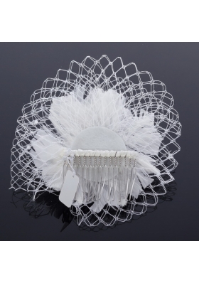 Feather and Tulle Imitation Pearls Feather Flower Hairpin for Outdoor