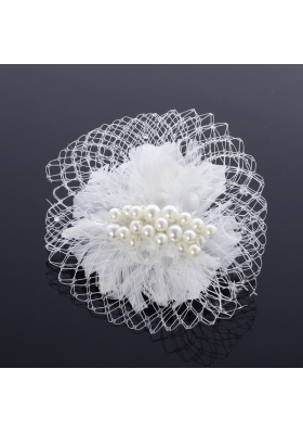 Feather and Tulle Imitation Pearls Feather Flower Hairpin for Outdoor
